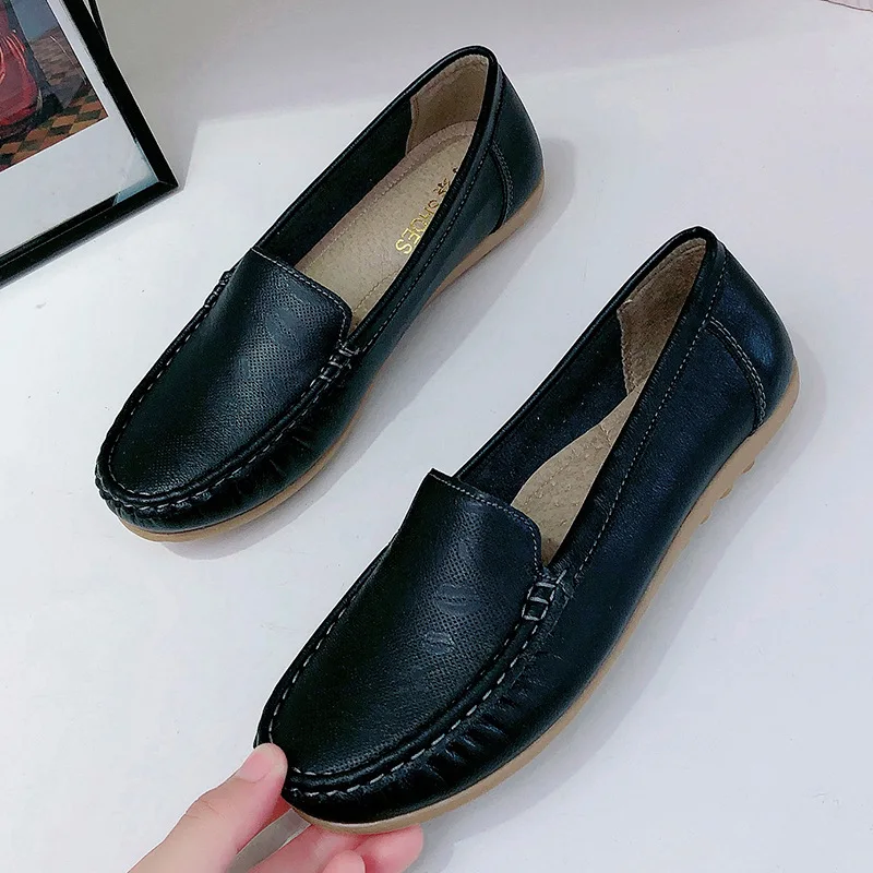 

Spring Autumn Women Shoes Genuine Leather Loafers Slip On Woman Flats Shoes Ladies Breathable Casual Shoes Mother Shoes