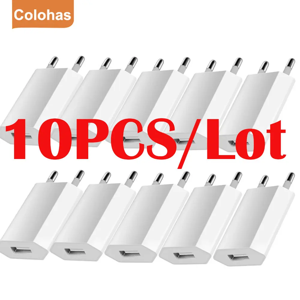 

10 Pcs/Lot USB Power Adapter Mobile Phone Charger Electrical Socket EU Plug Travel Smart Matching Charger Adapter For Smartphone