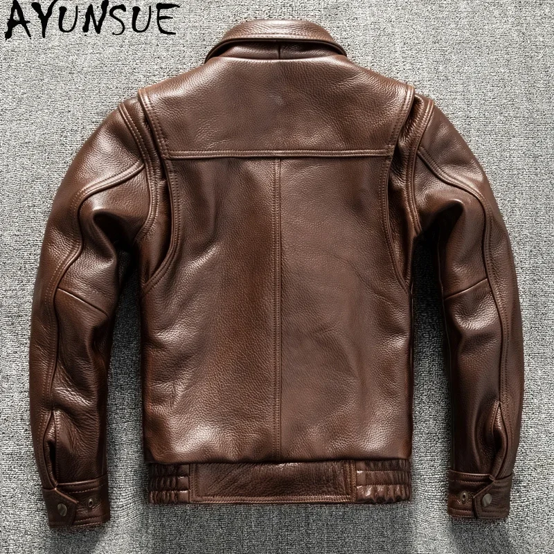 Мужская короткая куртка из натуральной воловьей кожи с воротником лацканами