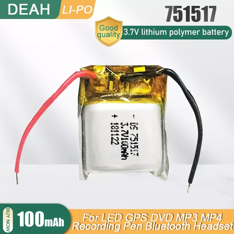 

751517 3.7V 100mah Li ion Rechargeable Battery for Cheerson CX-10 CX10 CX12 JJ820 V646 V676 JJ810 RC Helicopter RC Quadcopter