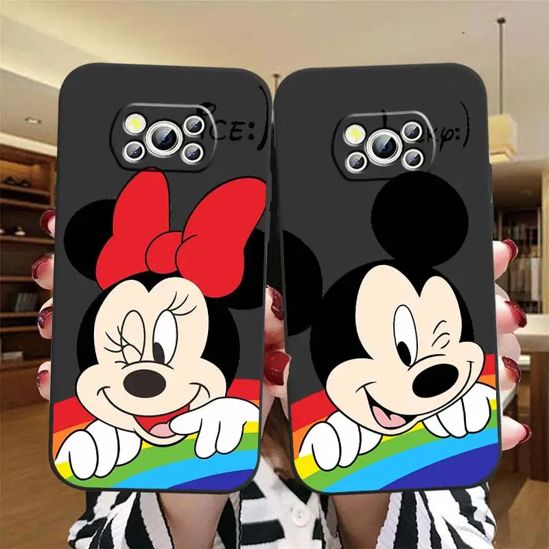 

Love Mickey Minnie Couple Phone Case For Xiaomi Mi Poco X5 X4 X3 NFC F5 F4 F3 GT M5 M5s M4 M3 Pro C50 C40 5G Black Cover
