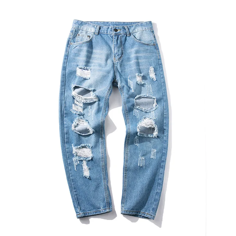 

Summer Autumn 2022 Fashion Harajuku Style Jeans Male Students Street Hip Hop Cowboy Korean Beggar Hole Pants Trendy Wild Pants