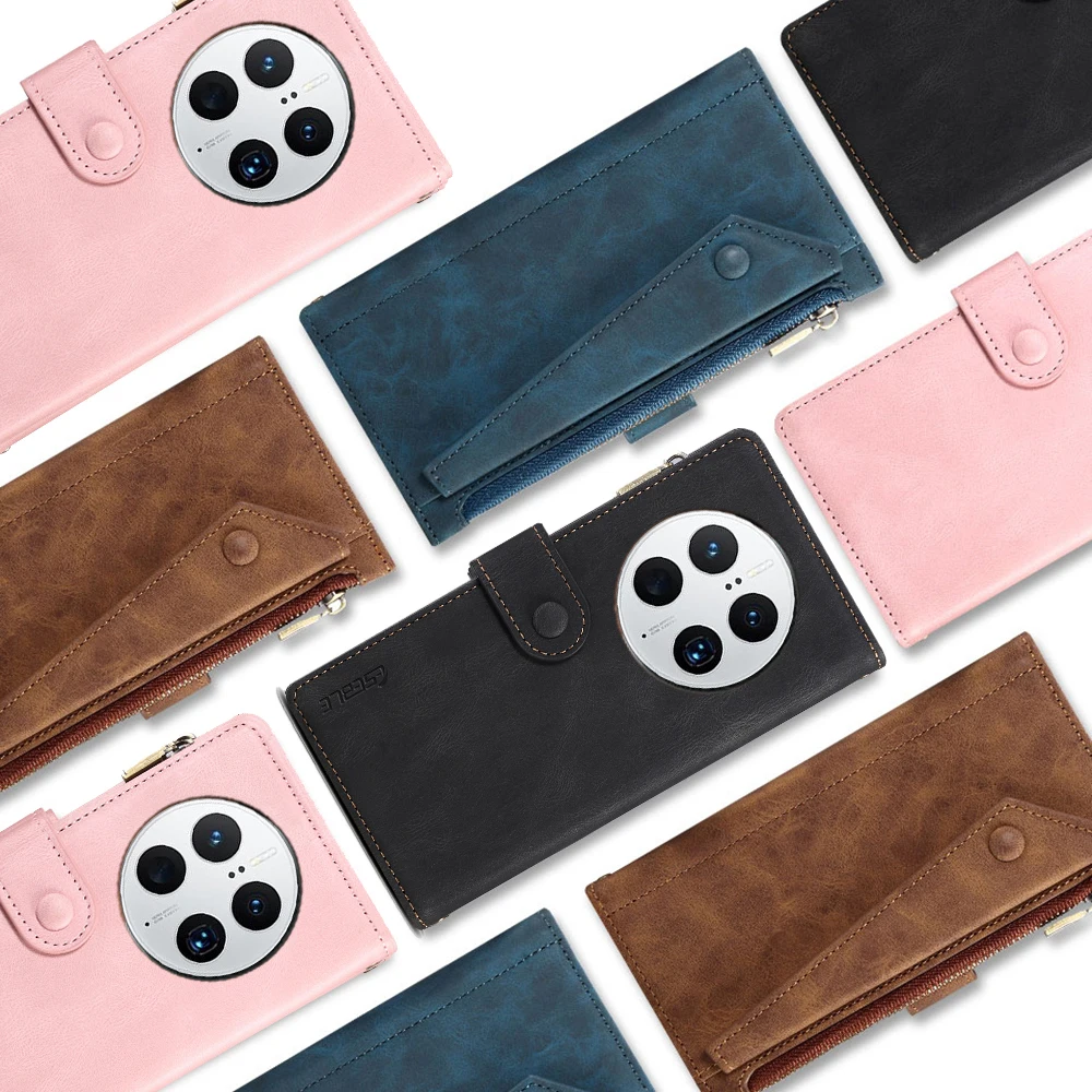 Новинка кожаный флип-чехол с 9 картами на молнии для Huawei Mate 50 Pro чехол-книжка