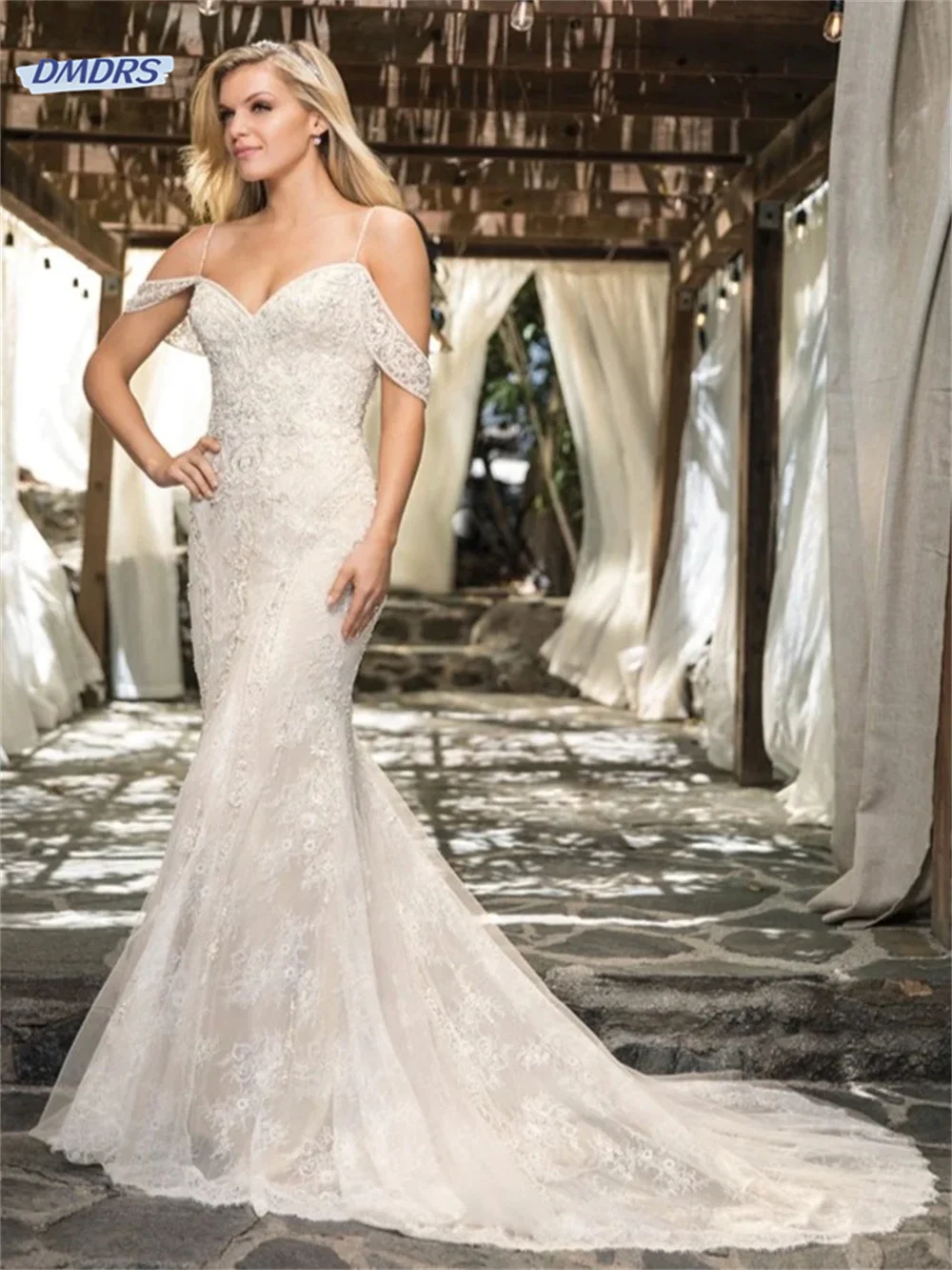 

Pastrol Cold-Shoulder Mermaid Bridal Gown Bohemian Appliques Sweetheart Neck Wedding Dress Beach Vestidos De Novia