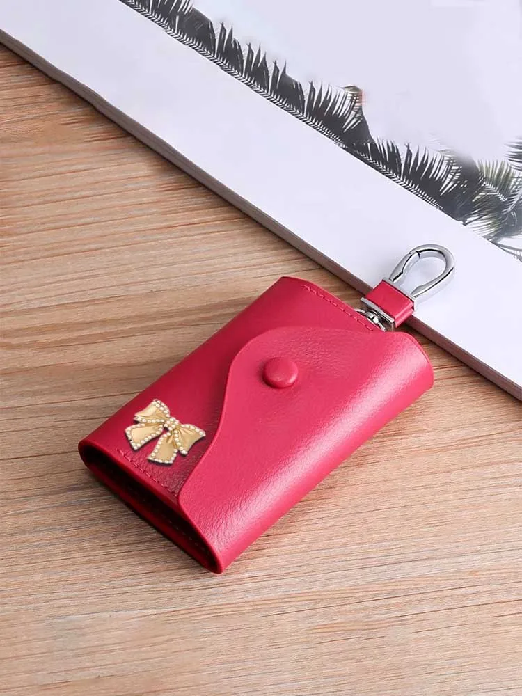 

Модные кошельки для ключей из искусственной кожи, практичный и вместительный Золотой декор с жемчужинами и кристаллами