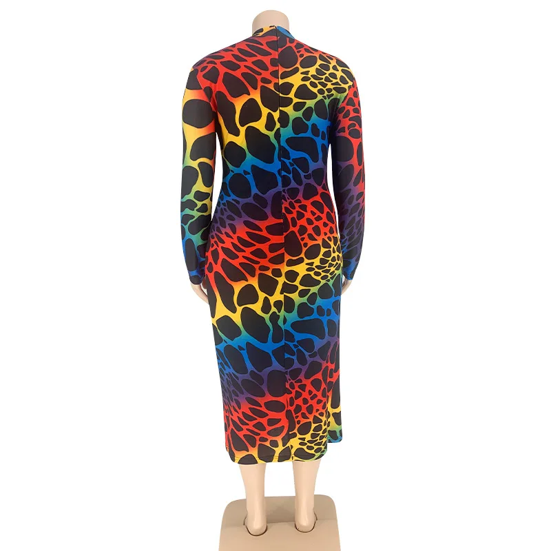 Plus Size Women's Dress New Print Skinny Wrap Hip Mid Long Sexy Nightclub Party Dress Long Sleeve Dresses for Women Sexy & Club