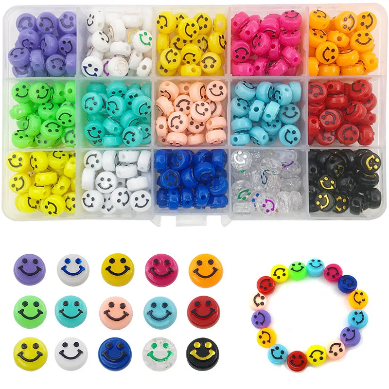 

100pcs/300pcs/box 10mm Colorful Resin Beads Mixed Smiley Beads DIY Bracelet Necklace For Jewelry Making Accessories