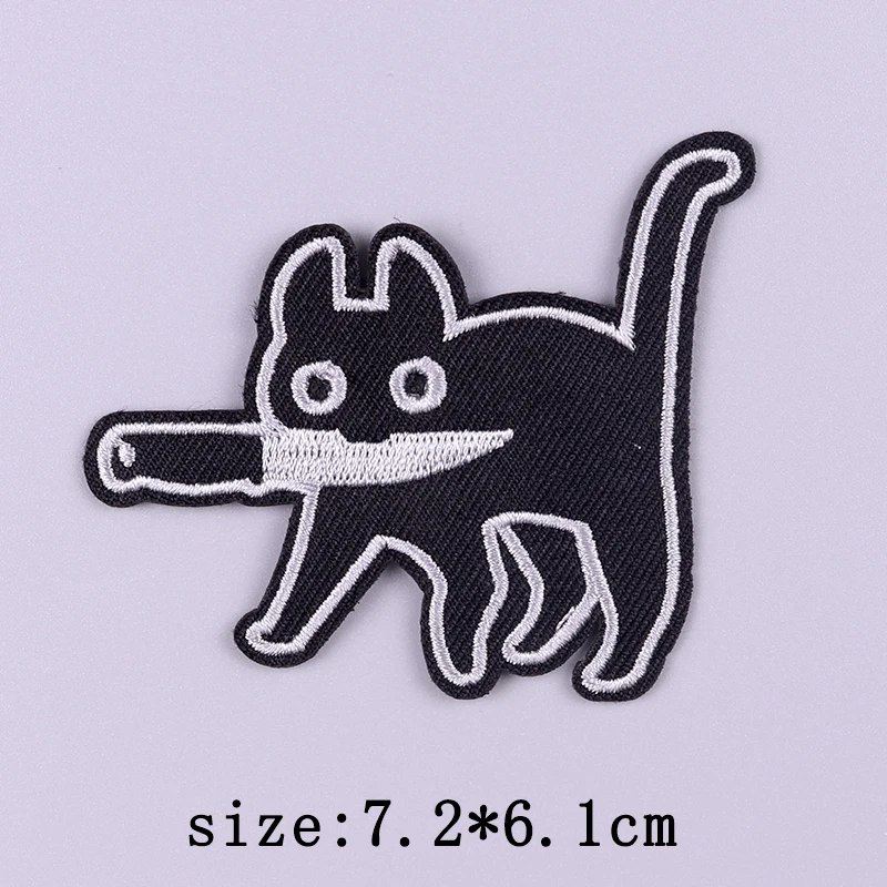 Нашивка с котом и ножом нашивки вышивкой в виде животных для одежды мультяшная