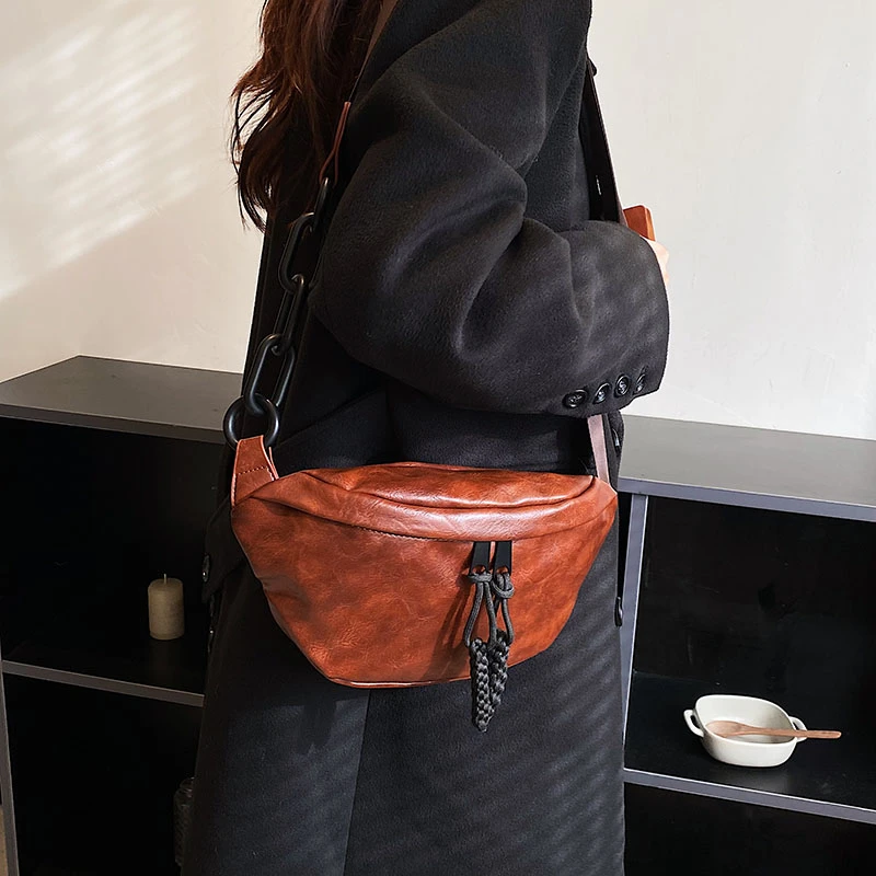 

Женская Кожаная поясная сумка в стиле ретро, забавные дизайнерские дамские сумочки на ремне через плечо, нагрудная клатч