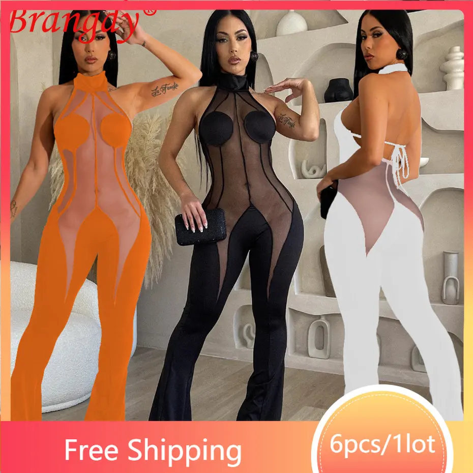 

Комбинезон женский сетчатый с открытой спиной, на шнуровке, 6 шт.