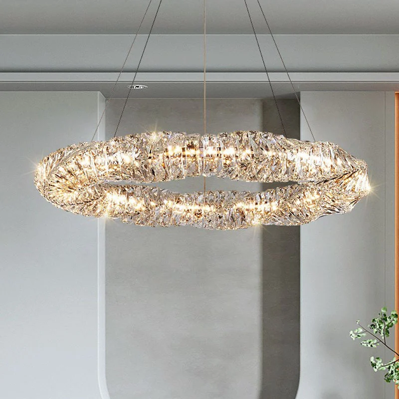 

Chrome Chandelier Lighting Living Room Round Hanging Lamp Bedroom Luxury Modern Crystal Led Light Dining New Decor Silver Luster