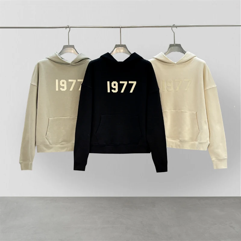 

Classic High quality ESSENTIALS pullover hoodie Hip hop loose fashion brand 77 flocking logo oversize unisex high street hoodie