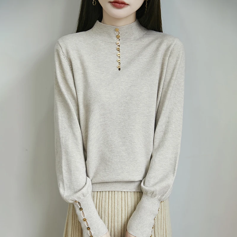 Женский вязаный свитер с полувысоким воротником на осень-зиму новый стиль можно