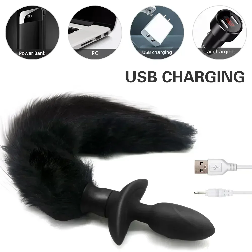 Remote Control Anal Plug Vibrator Real Fox Tail Cosplay Butt Female Masturbator Swing Adult Products Sex Toy for Woman