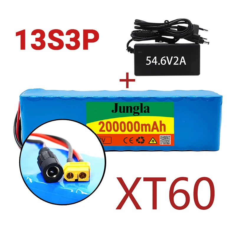 

New 48V 200000mAh 1000w 13S3P XT60 48V Lithium ion Battery Pack 200Ah For 54.6v E-bike Electric bicycle Scooter with BMS+charger