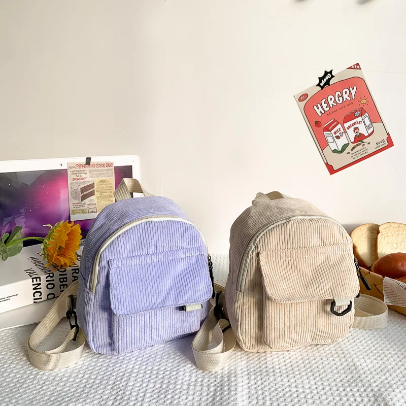 

Mini Women's Backpacks 2022 Retro Schoolbag for Primary And Secondary School Students Cute Multicolor Corduroy Small Backpack