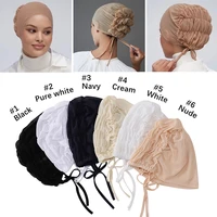 women muslim hat breathable pullover hat solid color elastic cap simplicity pleated hats summer turan bonnet hijabs for ladies