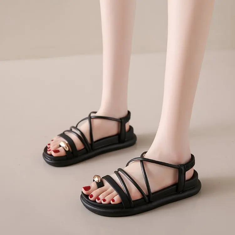 

Женские шлепанцы на высоком каблуке, шлепанцы на плоской резиновой подошве, Летние Гавайские Шлепанцы из искусственной кожи на низкой платформе с заклепками, 2023