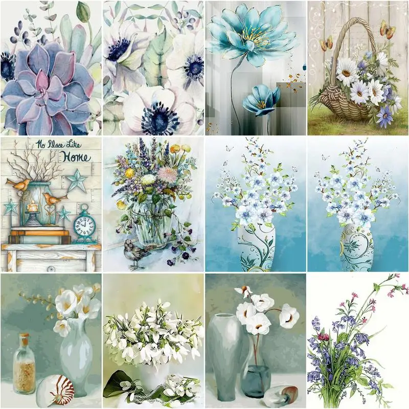 

Рамка RUOPOTY для самостоятельной сборки, цветы для взрослых и детей, картина по номерам, акриловая краска с номерами для самостоятельной сборки