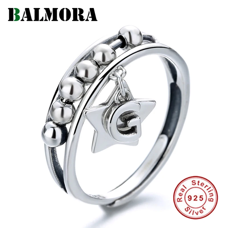 

BALMORA 100% Серебро 925 пробы INS стиль звезда кисточка кольцо для женщин мужчин винтажные панк серебряные бусины анти-беспокойство штабелировани...