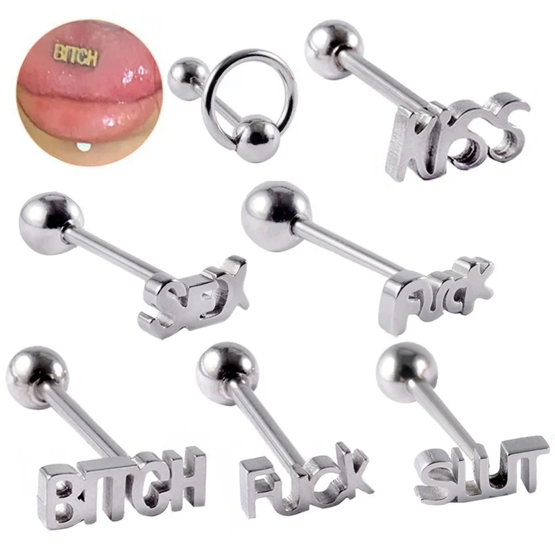

1PC Punk Tongue Piercing Ring Letter Shape Tongue Ring Unisex Stainless Steel Earring Stud Tongue Studs Barbell Pircing Jewelry