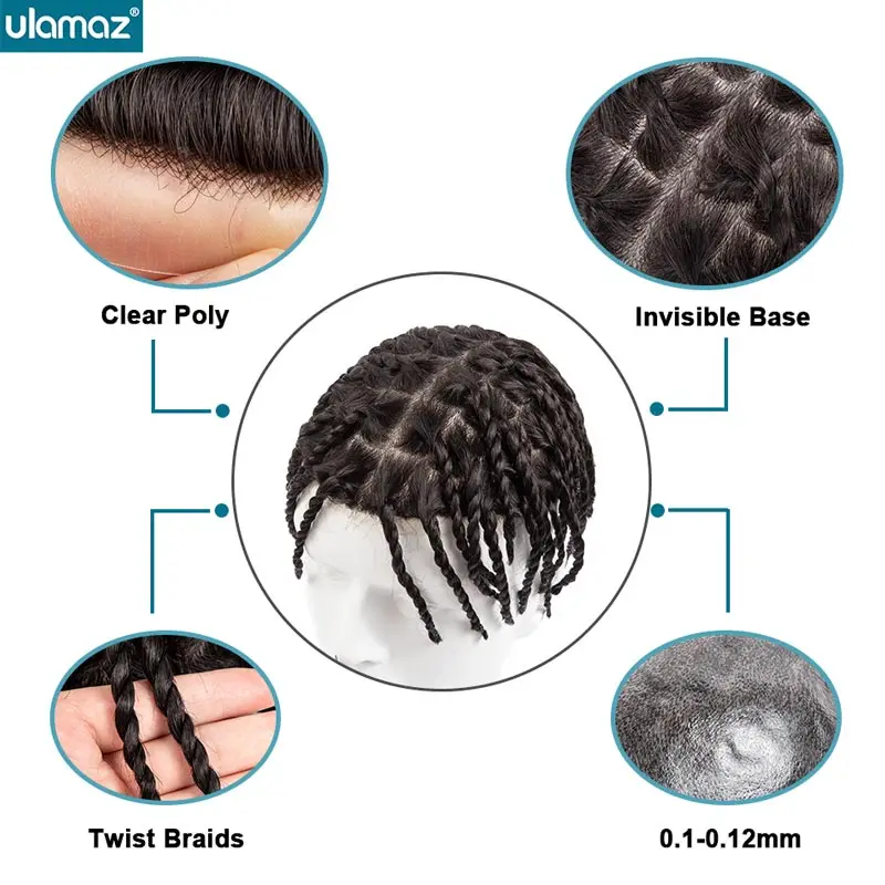 Твист-косички парик для мужчин непослушный мужской протез волос вязанные