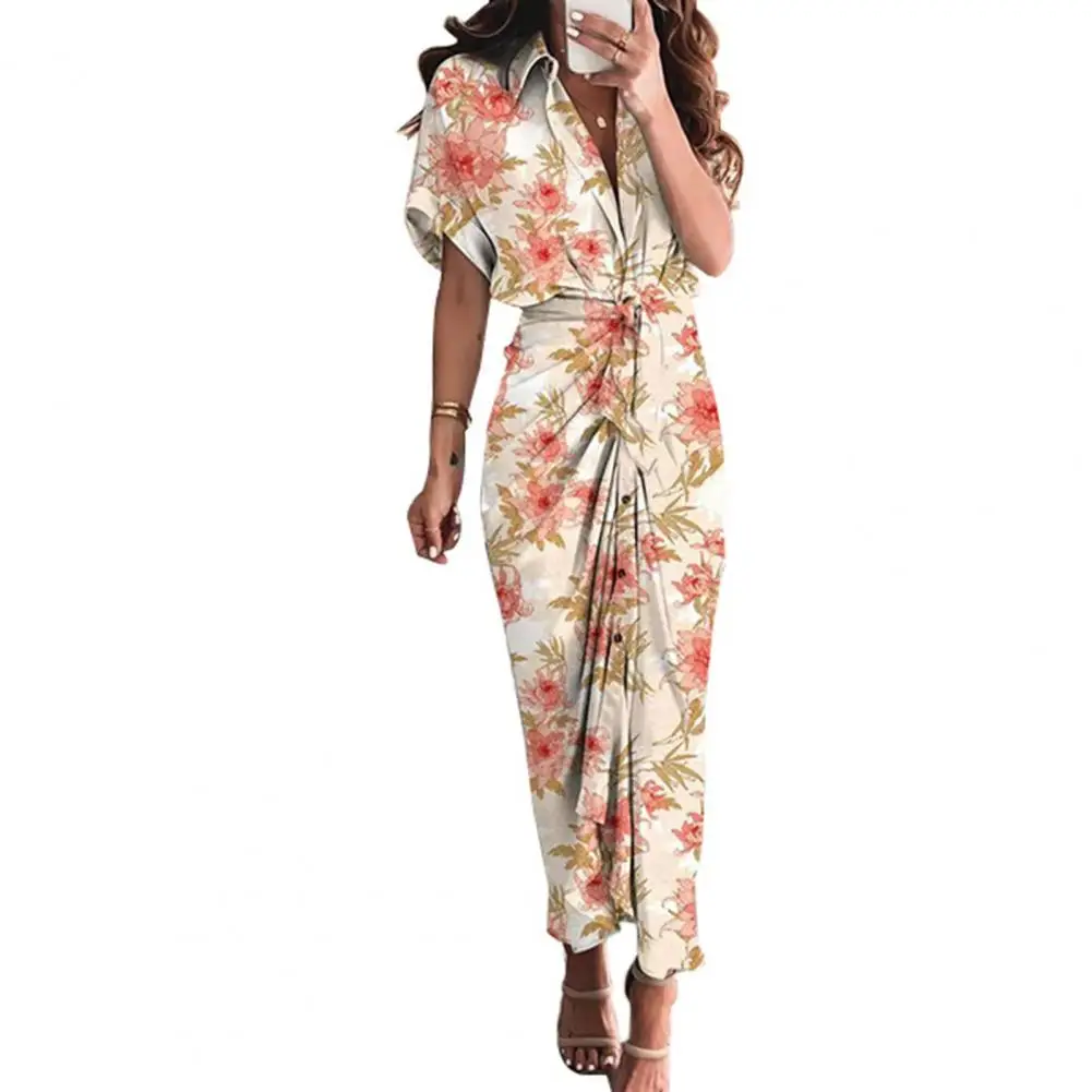 

Однобортное летнее элегантное праздничное платье с принтом и высокой талией, женская одежда