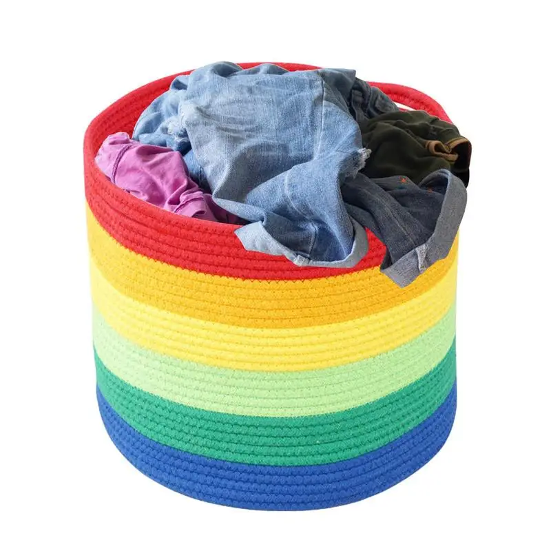 

Rainbow Basket Rainbow Rope Basket With Handles Rainbow Basket For Rainbow Classroom Decor Throw Blanket Storage Basket