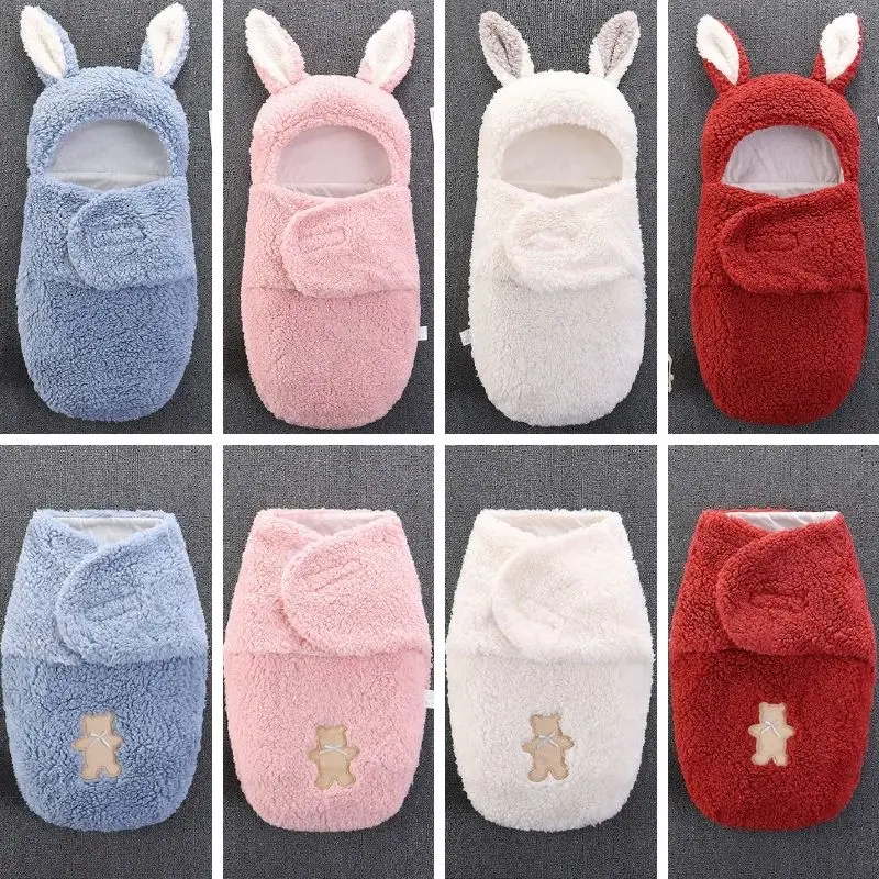 2023 New Baby Sleeping Bags Winter Warm Infant Button Knit Swaddle Wrap Swaddling Stroller  Toddler Blanket