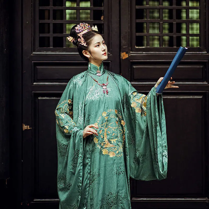 Женское оригинальное платье Hanfu с воротником-стойкой красного цвета династии Мин