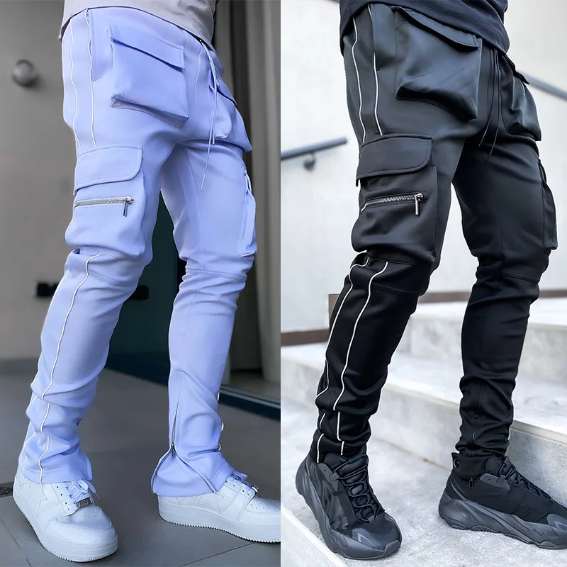 

TPJB Mens Cargo Pants Gyms Fitness Sportswear Reflective Trouser Men Casual Jogger Pant Hip Hop Streetwear Joggers Sweatpants