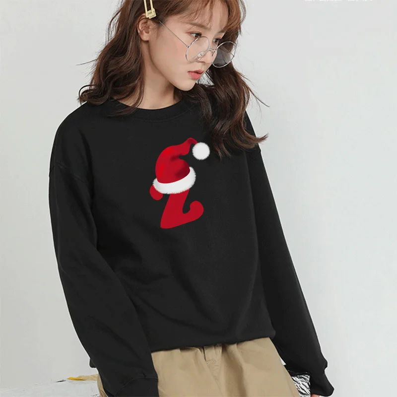 

Women Pullover Fashion Sweatshirt Red Christmas Hat Letters Print Round Neck Loose Casual Round Neck Female Clothing for Women