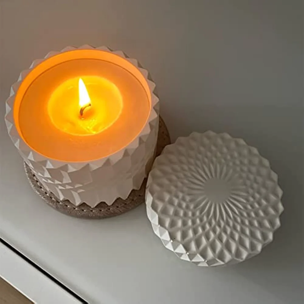 

Round Stripe Candle Jar with Lid Silicone Mold DIY Cement Concrete Plaster Flower Pot Jewelry Storage Box Epoxy Resin Molds