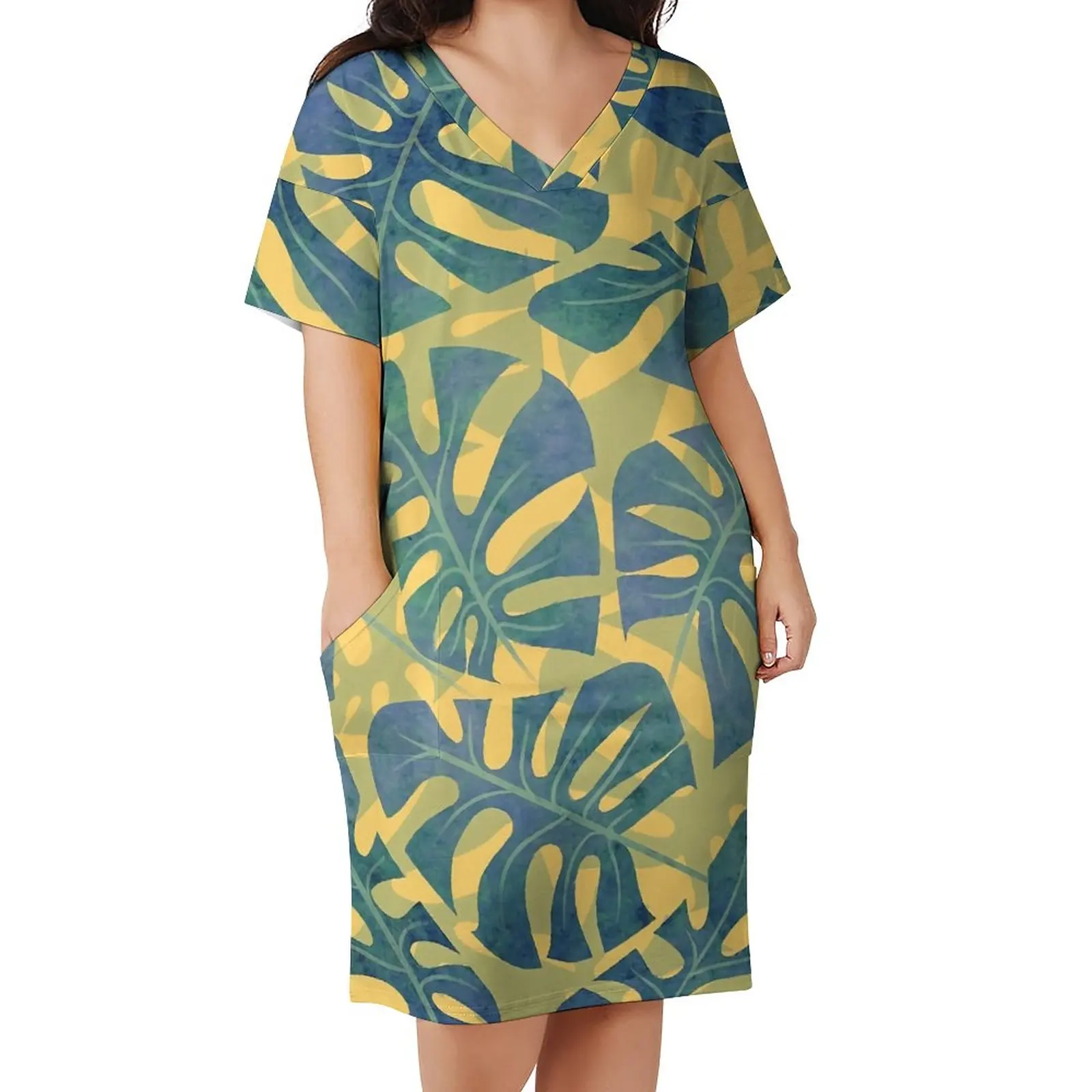 

Женское летнее платье с V-образным вырезом, большого размера