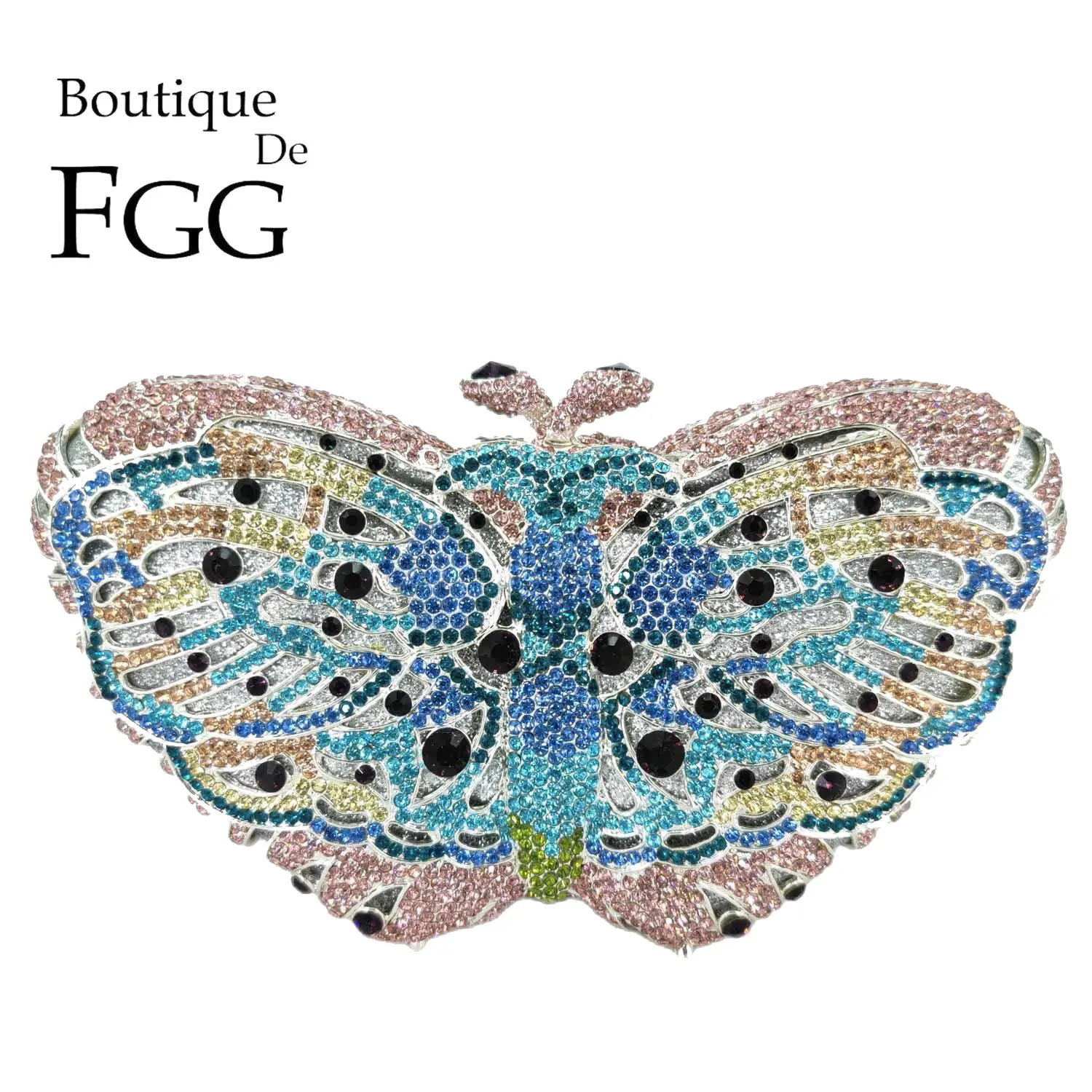 Boutique De FGG Women Butterfly Clutch Crystal Evening Bags Wedding Party Purses Cocktail Rhinestone MInaudiere Handbags