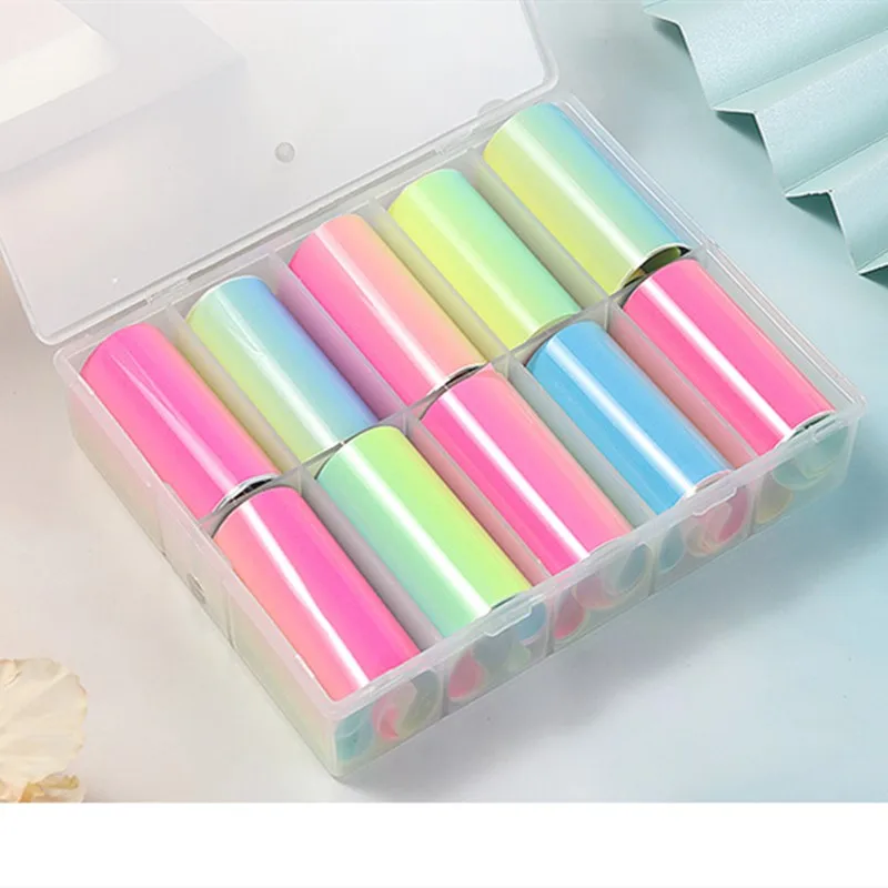 

10 шт./компл. наклейка для ногтей переводная фольга бумага градиентная радуга звезда наклейка Мерцающая маникюрная наклейка Звездная бумага...