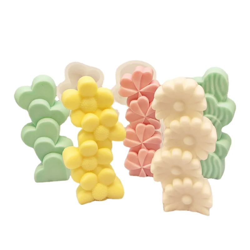 

Stacked Five Scented Candle Silicone Mould DIY Daisy Car Diffuser Handmade Soap Mould DIY Heart Shape Mold Candle Making Kit