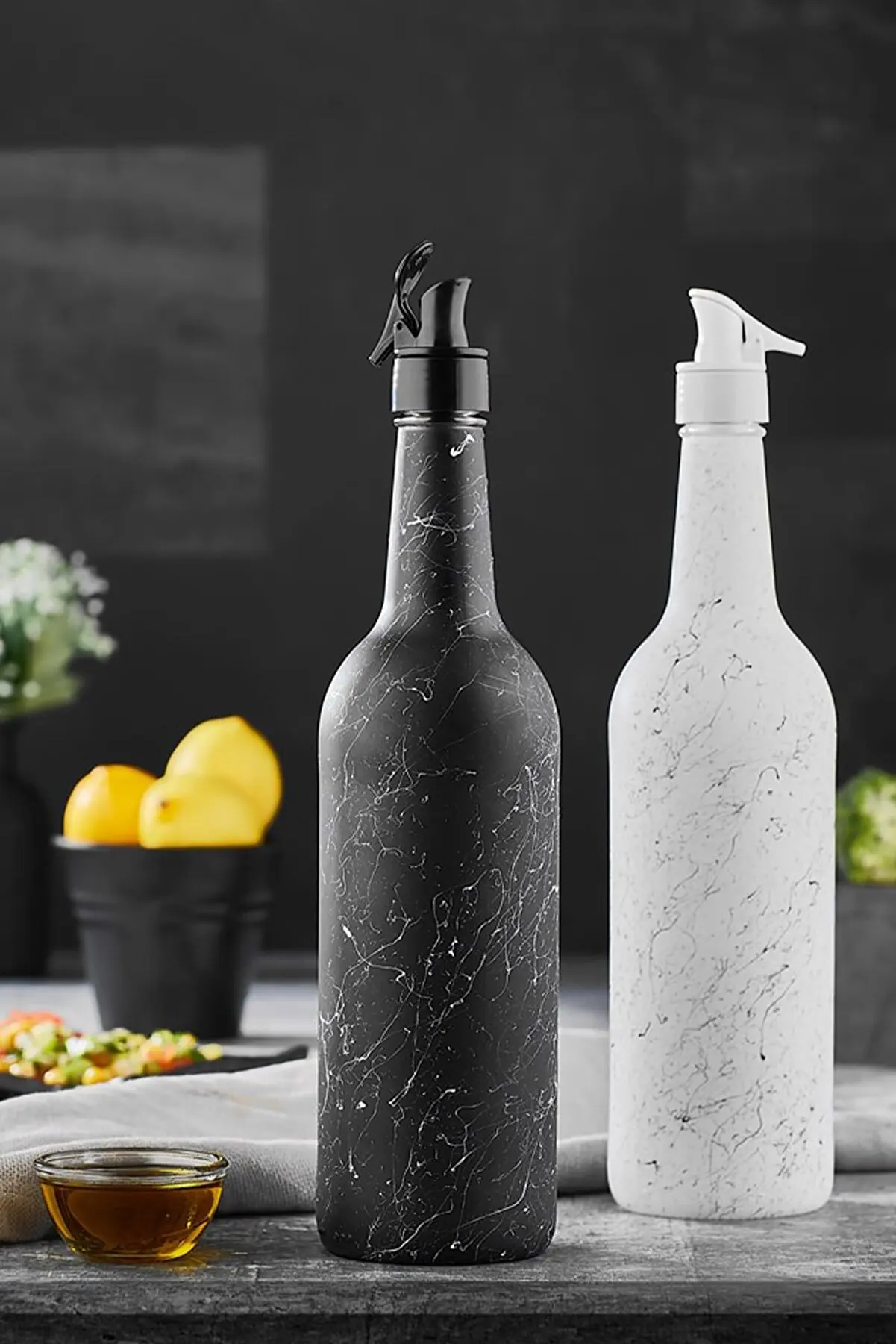 

Черно-белая матовая стеклянная бутылка для масла с узором из гранита и уксуса, 750 куб. См, кухонные аксессуары, подарок для дома