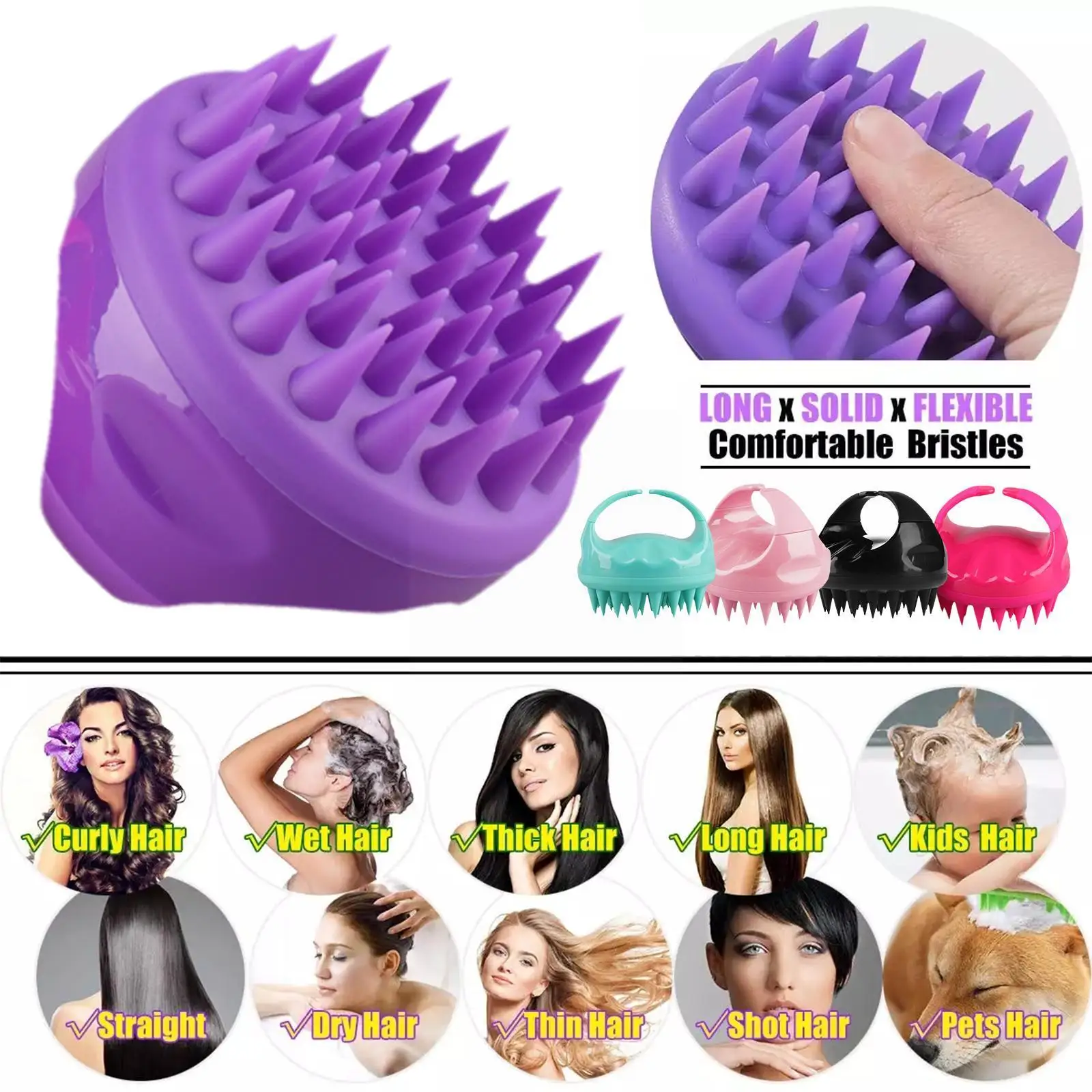 

Силиконовая головка для тела, искусственный силиконовый шампунь, Массажная щетка, спа-щетка для мытья волос, щетка для ванны и душа Br H8P3