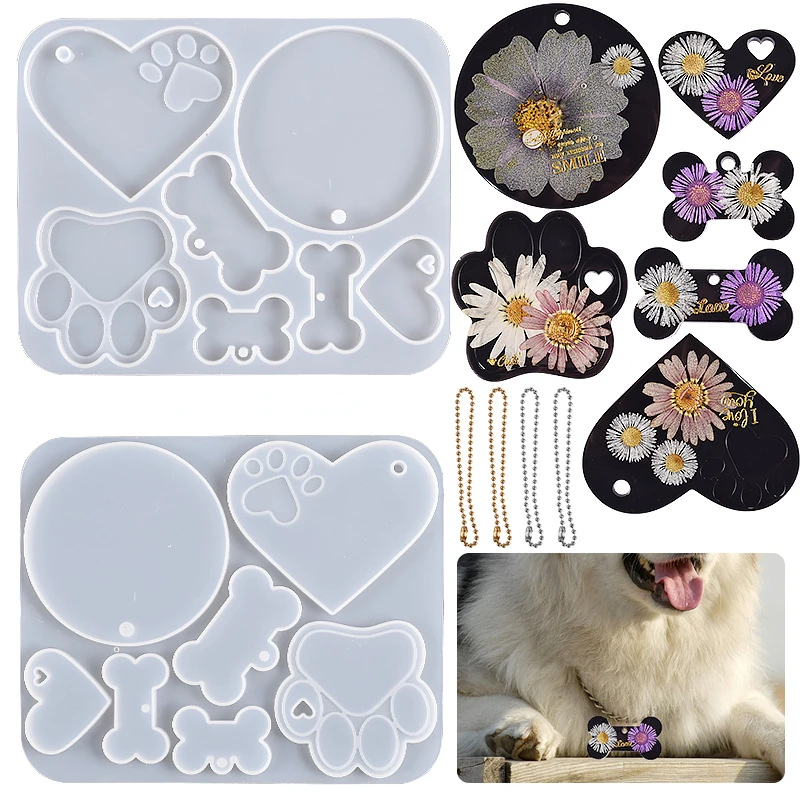 

Crystal Epoxy Resin Pet Tag Mold DIY Love Cat Paw Round Bone Pendant Silicone Mold