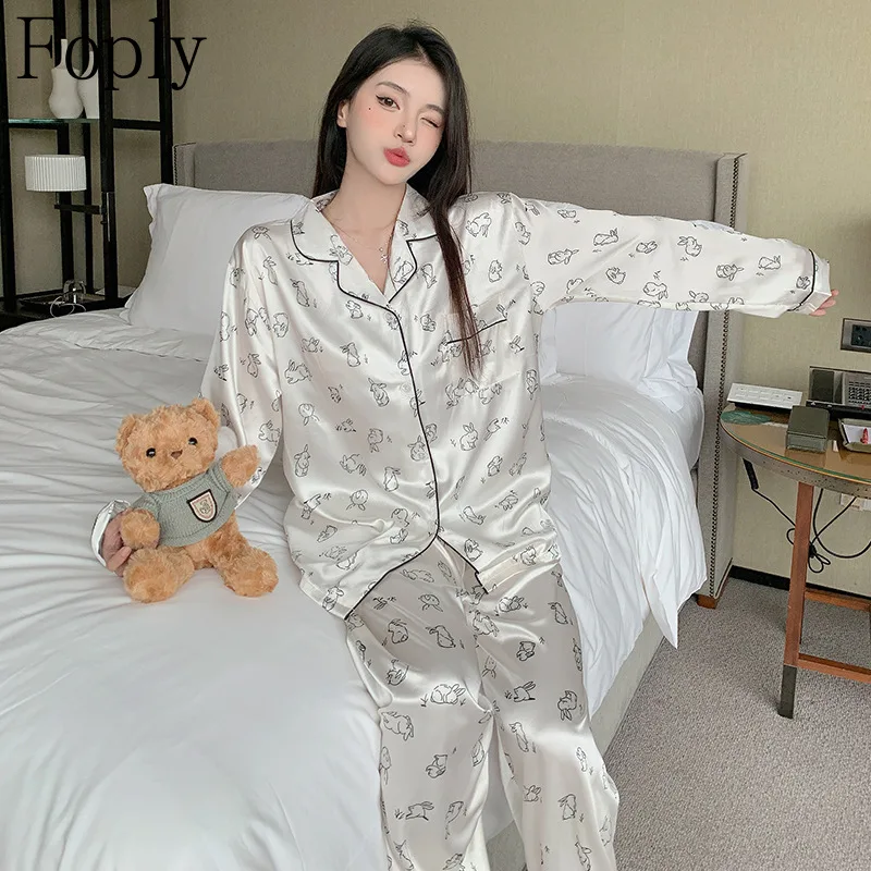 Женские пижамы с принтом кролика весна-лето комплект из двух предметов пижама