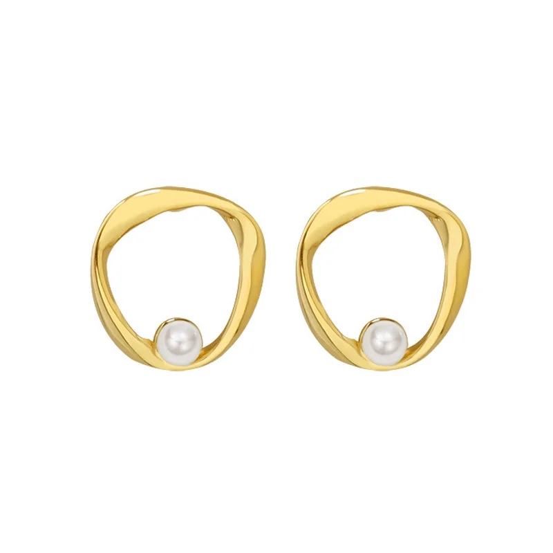 

Irregular Geometric Imitation Pearl Earrings for Women Earrings In Titanium Steel 18K Gold Plated Earrings