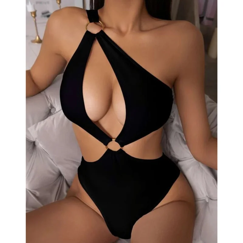 

Sexy Black One Piece Swimsuits Closed Female Solid Color Swimwear Push Up Body Women's Swim Wear Bathing Suits Beach Pool Bather