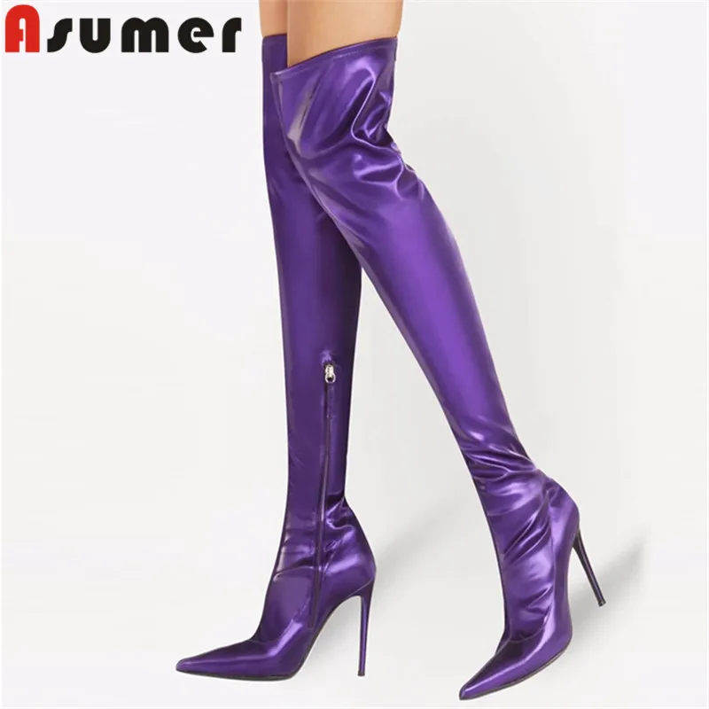 

Женские ботфорты из натуральной кожи, на молнии, на высоком тонком каблуке