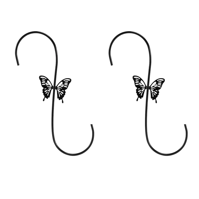 

LUDA Attractive Bird Feeders Hanger 12-Inch, 2PCS Metal Bird Feeders Hook, Outdoor Steel S Hook With Butterfly Design
