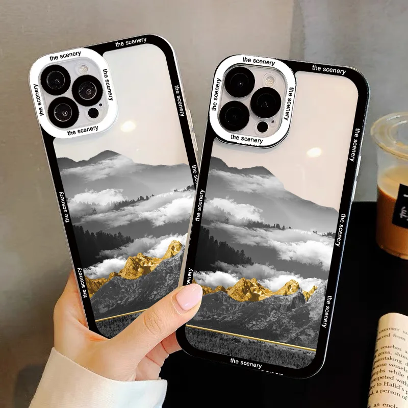 Прозрачный чехол Snow Mountain для iPhone 14 13 12 11 Pro Max XR X XS 7 8 Plus SE Мягкий противоударный