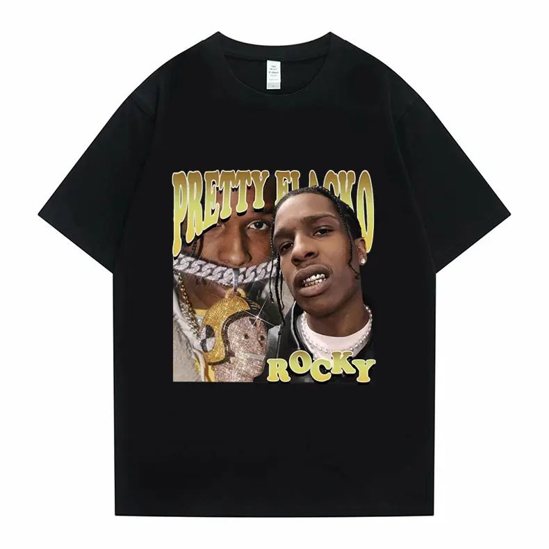 

Awesome Rap Hip Hop ASAP Rocky Portrait Graphic Print Tshirt Short Sleeve Men's Pure Cotton T-shirt Men Women Fashion Cool Tee