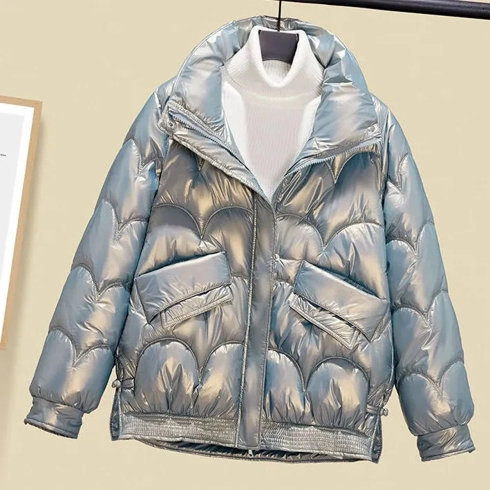 

Women Down Padded Jacket 2022 Autumn/Winter New Bright Face Parkas Coat Loose Glossy Casual Outwear Lady Cotton Coat Short Coat
