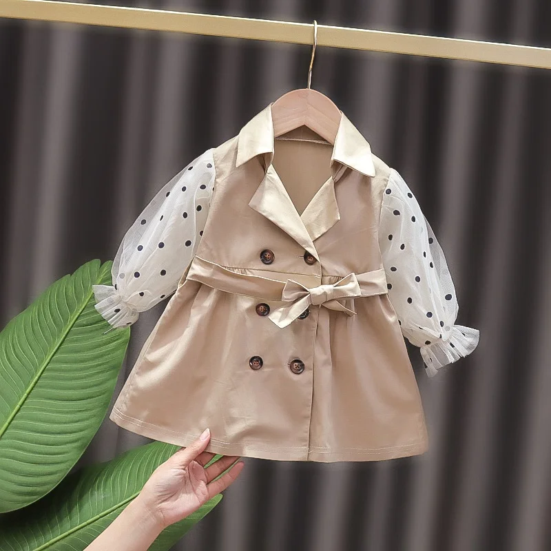 

Стильная Детская одежда с поясом для девочек, куртка, ветровка, детское пальто, Корейский Осенний милый детский Тренч для девочек