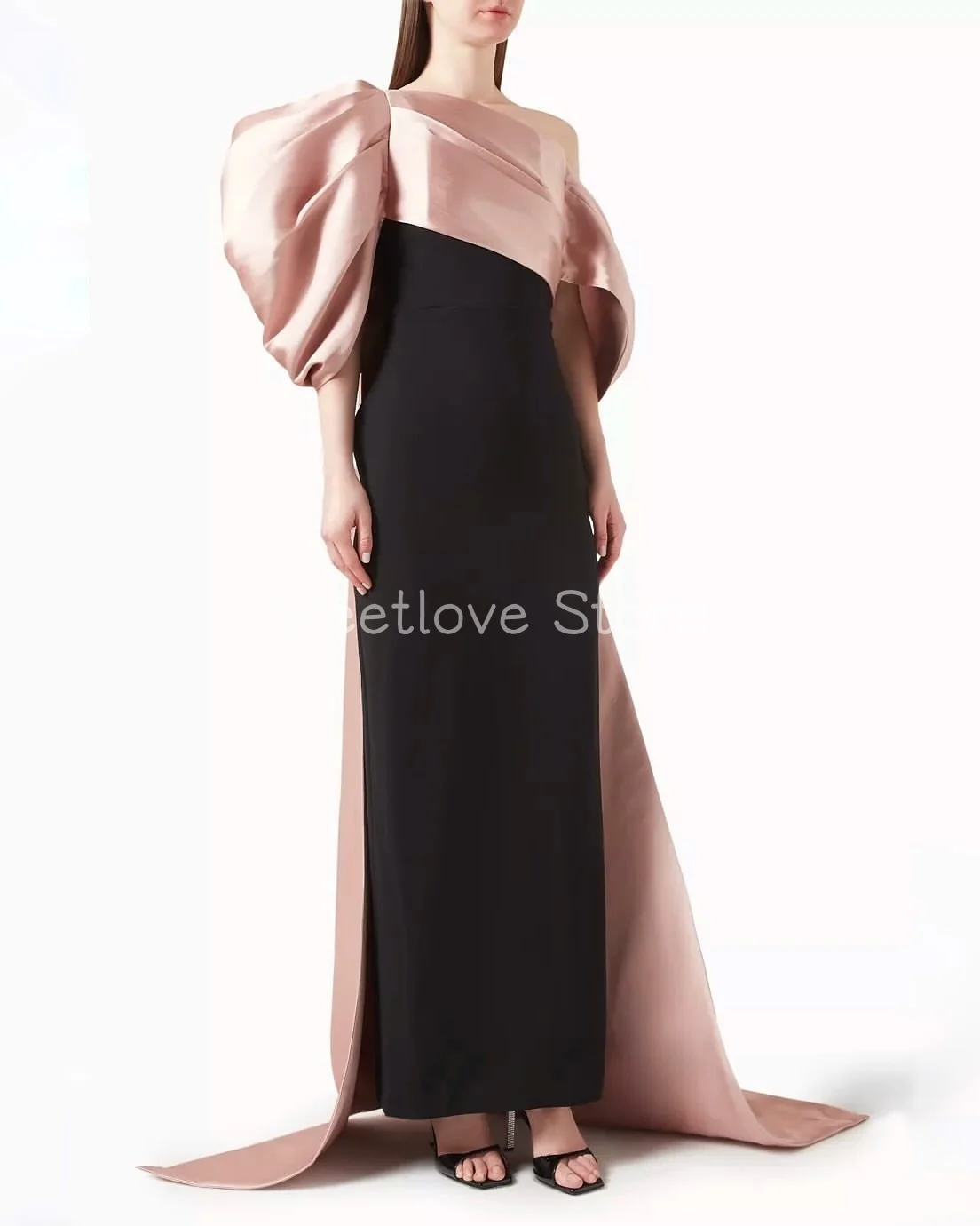 Фото Meetlove Customized Off-the-shoulder Ankle Length Simple Prom Dresses Sheath Sweep Train Satin For Women 2025 №5